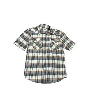 Wrangler pearl snap blue brown plaid S men’s western shirt